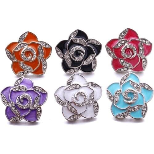 Snap Jewelry Rhinestone Enamel Flower 18mm Ginger Snap Button DIY Bracelet Necklace Jewelry Making ACC for Women
