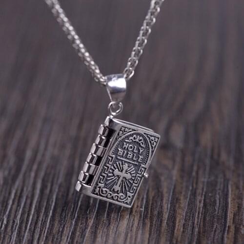 Buyee 100% 925 Sterling Silver Bible Pendant Women Exquisitely Carved Bible Biblical Book Necklace for Women Christian Jewelry