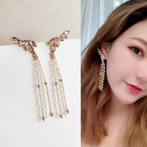 Angel Wings Dangle Earrings Fashion Long Tassel Full Rhinestone Earrings for Women Bijoux Shiny Water Drop CrystalJewelry Gifts
