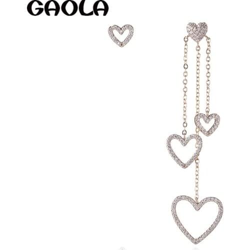 GAOLA Women Link Chain Heart Pendant Earrings Long Crystal Stone Dangle Earrings GLE9063