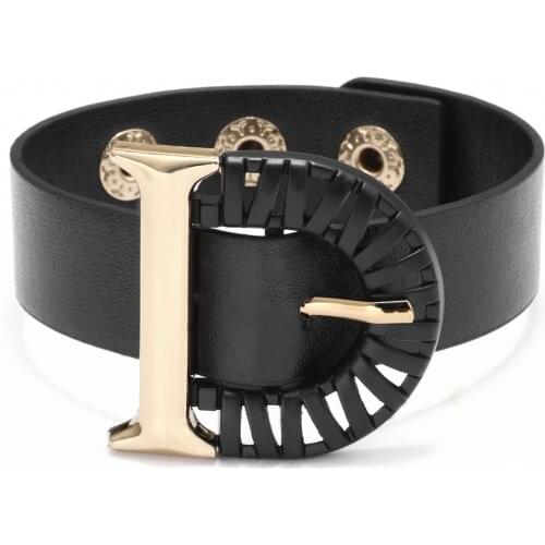 2021 NEW Fashion Leather Bracelet for Women High Quality Charm D Letter Decorative Clasp Bangles Black Leather Bracelet