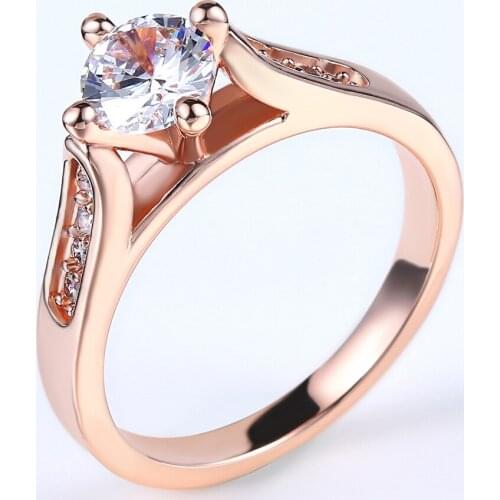 Classic Cubic Zirconia 1ct Wedding Finger Ring For Women Rose Gold Color Crystal Paved Fashion Jewelry aneis Anillos DWR065