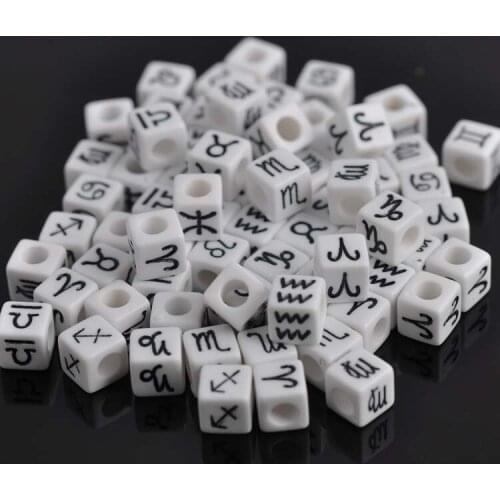 7mm 100Pcs Mixed constellation Cube White Acrylic Beads For Jewelry making Diy YKL0234X