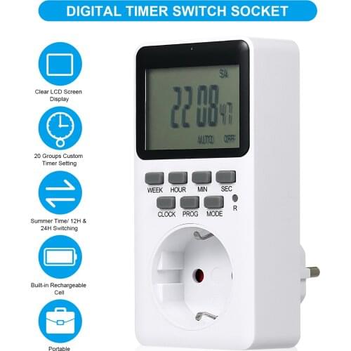 2PCS Digital Timer Switch Socket Plug-in Programmable 20Groups Timing T-ime Setting Switch Summer T-ime/ 12h/24h Switching