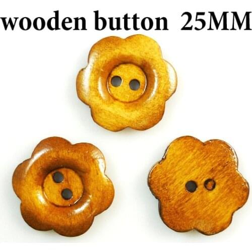 20PCS Brown Carving Flower Button 2 Holes Painting Wood Coat Brand Buttons Coat Boots Sewing Clothes Accessory MCB-519