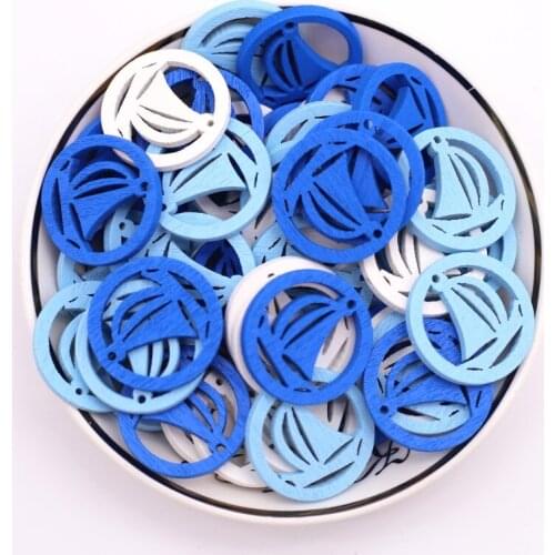 50pcs Mix Sailboat Self-Adhesive Stickers Round Wood Carving Handicrafts Child Handmade DIY Painting Material Craft Supplies