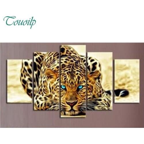 5D 5pc diy diamond painting animal leopard pictures of rhinestones round cross stitch needlework home decorative relative gifts