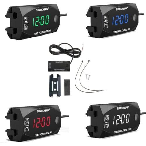 6-30V Car Motorcycle LED Digital Voltmeter Voltage Meter Clock Gauge 2 in 1