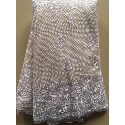 PURE WHITE Rhinestones Embroidered Tulle Lace Fabric For Party Dress High Quality Fashion African French Net Lace Fabric YLL3048