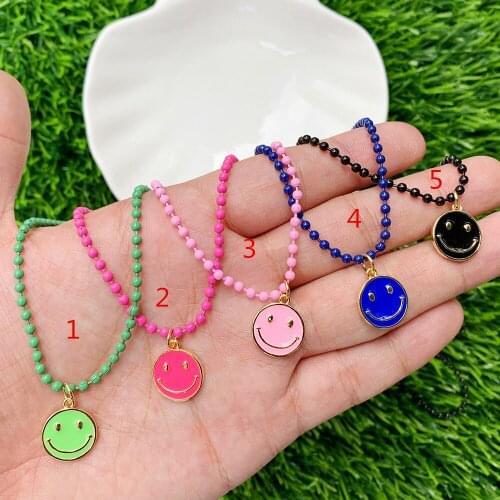 Enamel Gold Plated Smiling Face Pndant Beads Chain Necklace Holiday Gifts For Boys And Girls Jewelry Wholesale