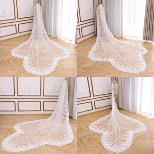 Irregular Wedding veil with Lace Edge Floral Bridal Veil Elegant Chapel Wedding Veil Fully Laced Veil Drop Long Bridal Veil With