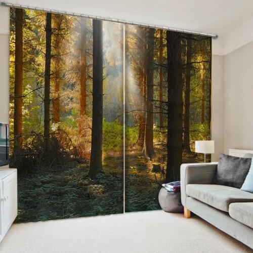 Photo Blackout Window Drapes Luxury 3D Curtains For Living room sunshine forest curtains Thickened blackout curtains