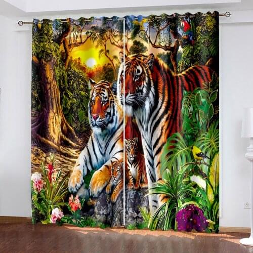 Photo forest tiger curtains 3D Blackout Curtains For Living room Bedding room Drapes Cotinas para sala