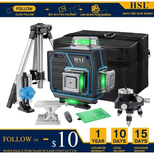 HSL 4D 16 Lines Green Laser level Self-leveling 360 5200mAh 8H Endurance Horizontal And Vertical optical leveler tripod tool