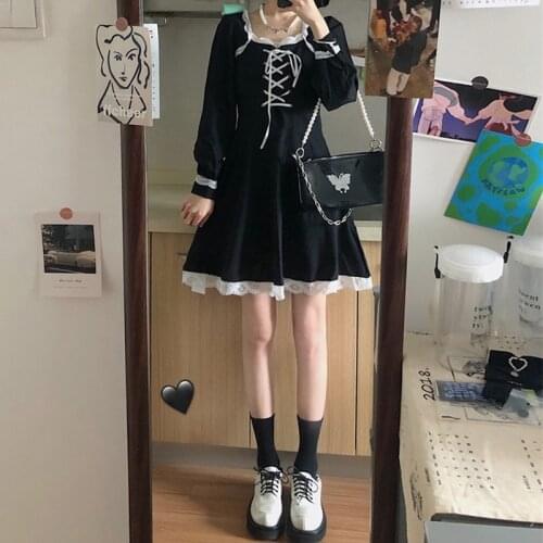 Kawaii clothing sweet lolita dress Womens Autumn Clothing 2020 New Korean Style Waist Trimming Slimming gothic lolita