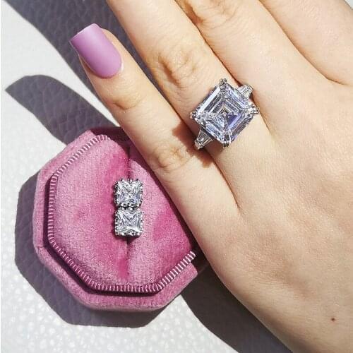 925 Sterling Silver Jewelry Set Halo Engagement Ring Round Stud Earring for Wedding Valentines Day Gift Valentines Day J6015