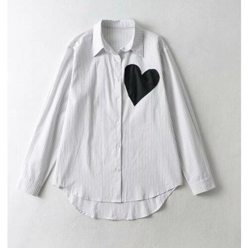 2021 summer cardigan love paste cloth fine stripe boyfriend style loose blouse wholesale DLsy2414