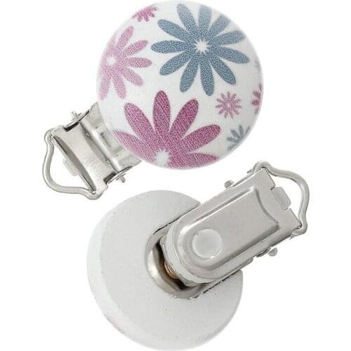 LF 5Pcs Flower Wooden Metal Baby Pacifier Clips Solid Color Cute Infant Soother Clasps Holders Accessories Diy Tool