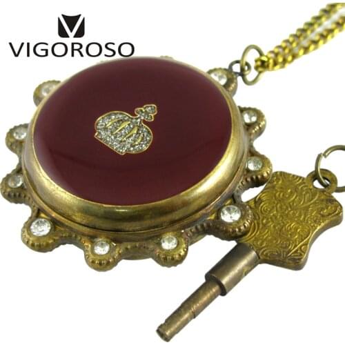 Imperial Antique Pure Copper Crown Diamond Hand Winding Up Mechanical Pocket Watch Retro Vintage Old Clock Mens Women Treasure