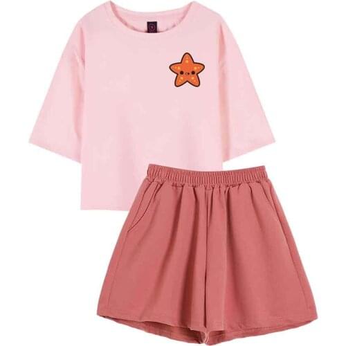 Cute Star Print Top and Shorts Suit Female Sleep Wear Women Pajama Home Wear Set Sleepwear Lady Shorts and T Shirt Women 2021