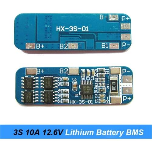Lithium Battery Charger Protection Board Module 3S 10A 12V for 3pcs 18650 Lipo Li-ion Battery Cell Charging BMS 11.1V 12.6V