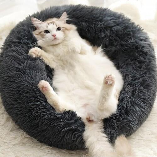 Brand New Round Shape Soft Houses for Cats Deep Sleeping Long Plush Puppy Lounger Pet Mat Small Dog Cushion Kitten Sofa Bed