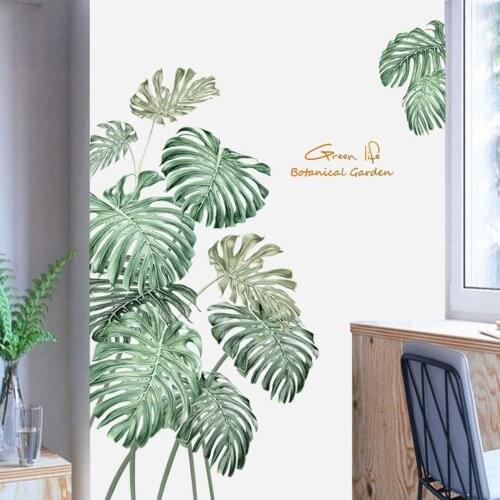 2Pcs Creative Tropical Plant Big Leaves Wall Sticker PVC Self-adhesive Wallpaper Decal Living Room Background Decoration