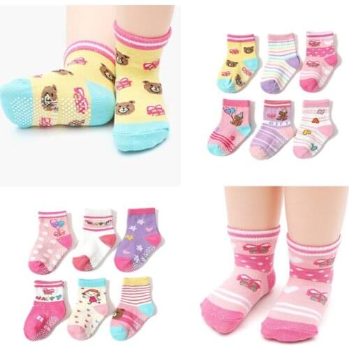 12Pairs/Lot 1-3 Years Non-Slip Baby Girls Socks Infant Toddlers For All Season