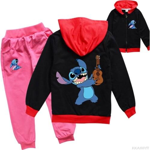 Stitch New Children Clothing Sets Cartoon Boy Hoodies+Pants Hooded Kids Clothes For Girls Baby Clothes