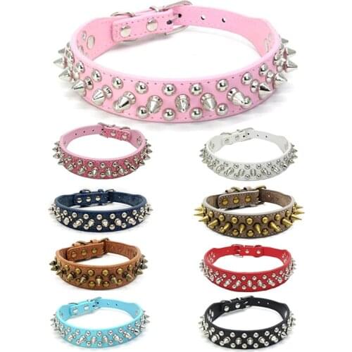 Cat Collar Spiked Studded PU (Faux) Leather Anit-Bite Dog Adjustable Round Punk Style for Small Medium Large Pet