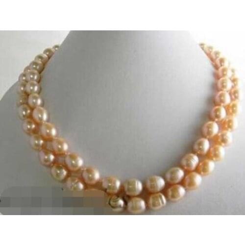 2strands 18''9-10mm rice pink rice freshwater pearl necklace