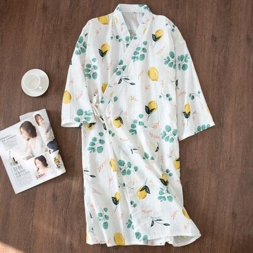 Japanese-style Kimono Pajamas Summer New 100% Cotton Gauze Pajamas Nightgown Ladies SPA Yukata Homewear Long Pajamas Women