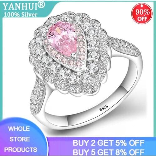 Romantic Wedding Engagement Ring Pink Pear Shape Cubic Zirconia Prong Setting High Quality Silver 925 Jewelry Rings for Women