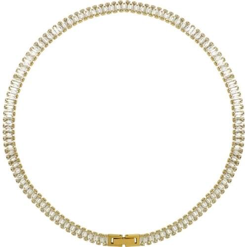 Luxury 316L Stainless Steel Cubic Zirconia Choker Necklace Women Gold Plated Chain Necklace Fashion Jewelry