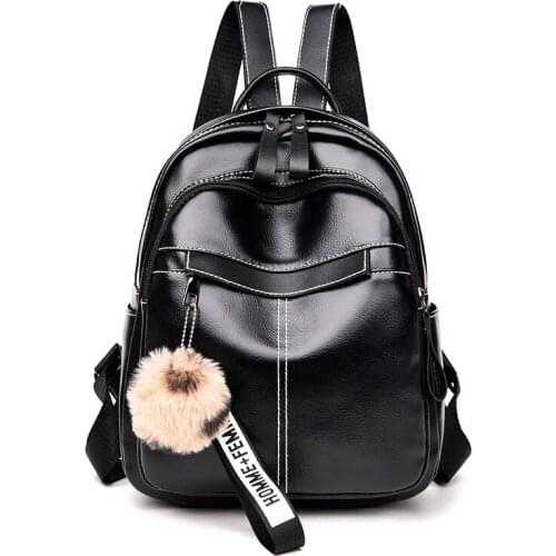 Women Backpack Feminine Rucksack PU Leather Mochila Escolar Vintage Bags for Female Backpacks Fashion Daypack With Pendant