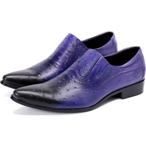 Spring Summer Blue Mens Shoes Genuine Leather Low Heels Slip On Causal Dress Loafers Office Wedding Vestidos Chaussure Homme