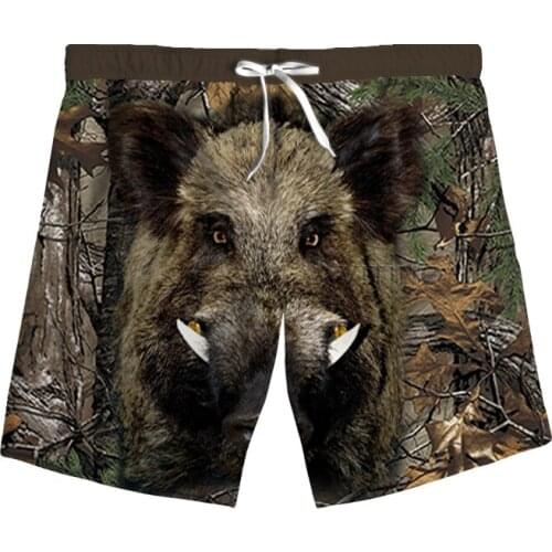 New Fashion Hunting 3D Print Boar Woman Men Summer Beach Loose Shorts Casual Pants Polyester V8