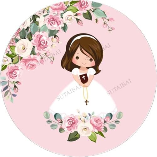 First Communion Round Backdrop Boy Girl Meeting Baptism Photo Party Custom Backdrop Vinyl Photocall Circle Background Cover