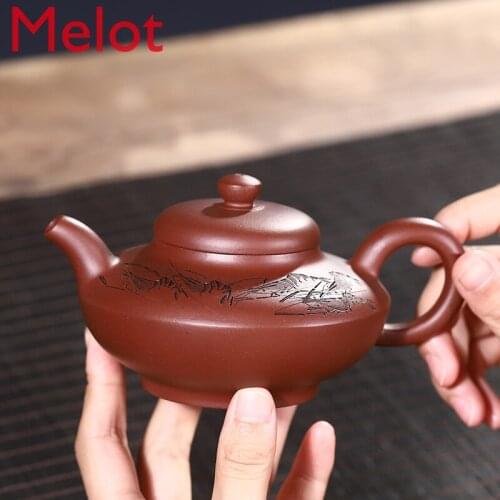 Yixing Purple Clay Teapots Full Hand qing qu Acacia Famous Authentic Plain Cement Small Teapot Set Tea Set