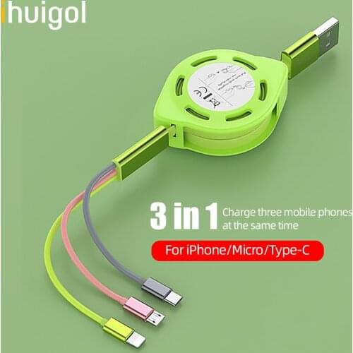 Ihuigol Adjustable 3 in 1 Lighting Cable Micro USB Type C Cable Charging For iPhone 11 Pro Max XS Samsung Xiaomi USB Type C Cord