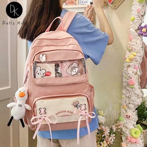 Women Kawaii Ita Bag Ladies Candy Color Transparent Pocket Backpack Japanese Bowknot Travel Backpack College Student School Bag