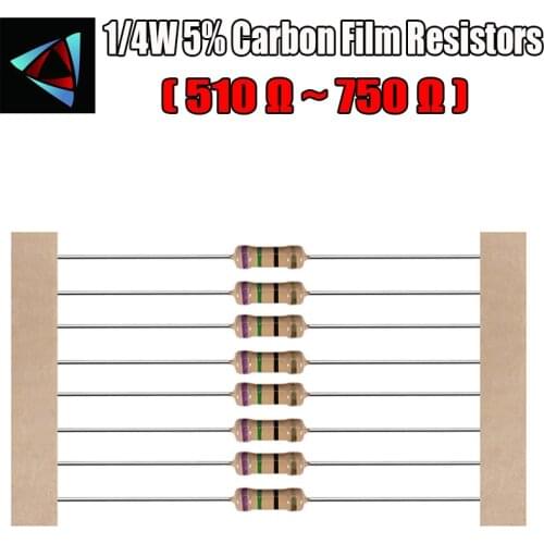 100pcs 1/4W 5% Carbon Film Resistor 510 560 620 680 750 ohm