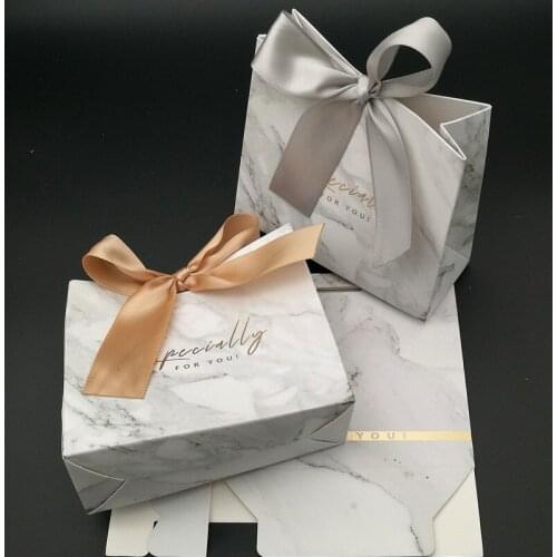 100PCS marble bronzing paper gift boxes bridal shower wedding candy bags with ribbon lin4006
