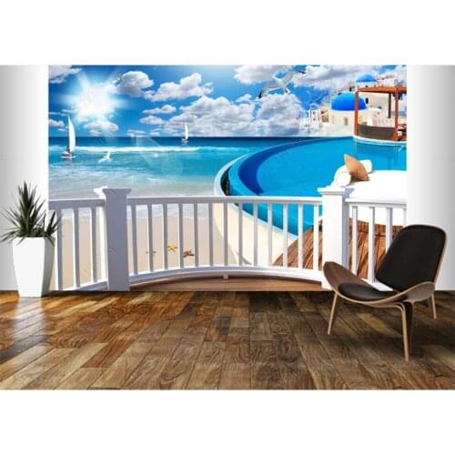 Custom mural 3d photo wallpaper on the wall Aegean open-air swimming pool scenery home decor living room wallpaper for walls 3 d