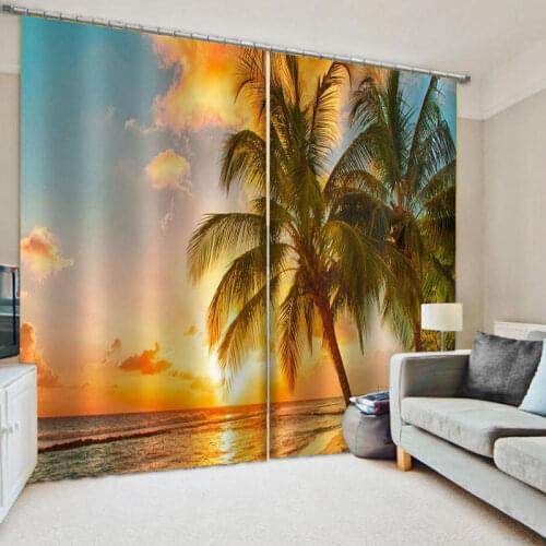 3D Tropical Sand beach Prints Curtains Room Seaside Scenery Curtain Window Trendy Living Room Bedroom Blackout Drapes