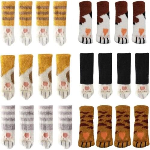 4PCS Elastic Furniture Feet Socks Cat Paw Chair Leg Socks Knitted Furniture Table Feet Covers Non Slip Floor Protector Parts