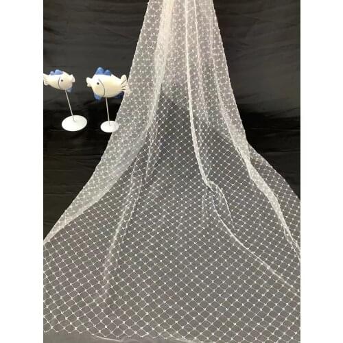 5yards/pc) High quality white African tulle lace fabric with tube beads embroidery elegant French net lace for wedding FAX018