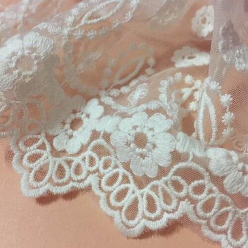 7CM Wide Floral Embroidery Lace Ribbon White For Dress Curtain Home Decor DIY Crafts Needlework Material Lace Fabric Trim