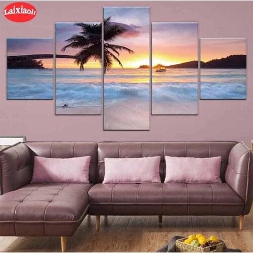 Diamond Painting Natural landscape, sunset beach tree Rhinestone 5D DIY Diamond Embroidery,Cross Stitch,diamond Mosaic Sale5 PCS