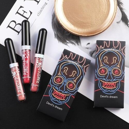 DRAGON RANEE 3PCS Shiny Metal Lip Gloss Lipstick Waterproof Lip Gloss Set Sexy Red Lip Tint Pro Women Fashion Makeup TSLM2